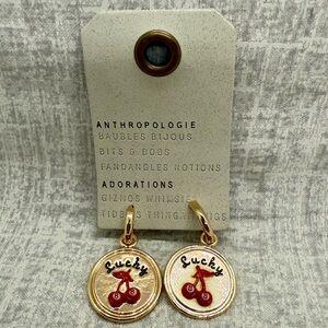 NWT Anthropologie “Lucky Cherries” 14k Gold Plated Earrings 🍒